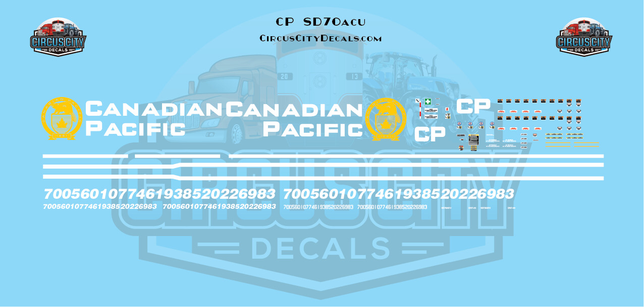 Canadian Pacific CP SD70acu Decal Set N Scale