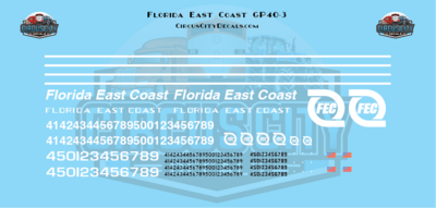 Florida East Coast FEC GP40-3 HO Scale Decal Set