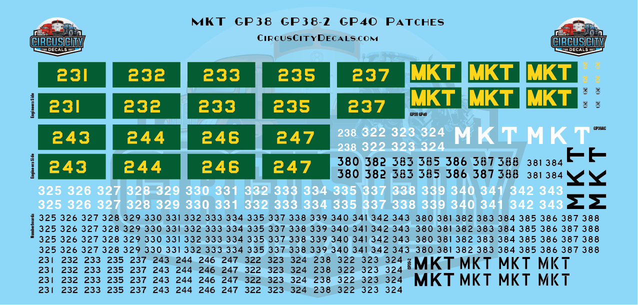 MKT Missouri Kansas Texas Railroad GP38 GP38-2 GP40 Patch Decal Set O 1:48 Scale img