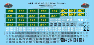 MKT Missouri Kansas Texas Railroad GP38 GP38-2 GP40 Patch Decal Set HO 1:87 Scale