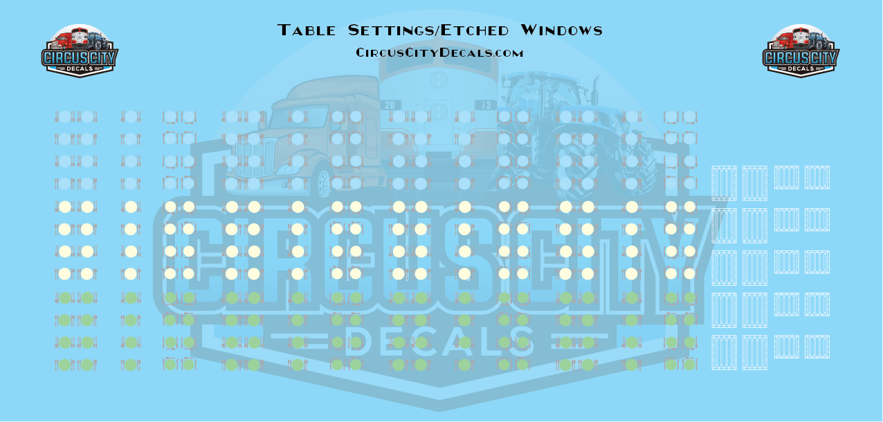 Passenger Car Diner Table Settings & Etched Windows 1:87 HO Scale