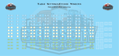 Passenger Car Diner Table Settings & Etched Windows 1:87 HO Scale