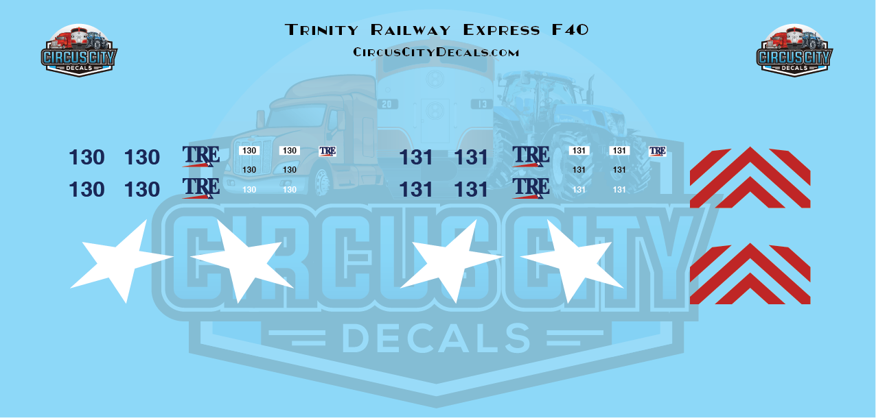 Trinity Railway Express F40 130 131 Decal Set HO 1:87 Scale