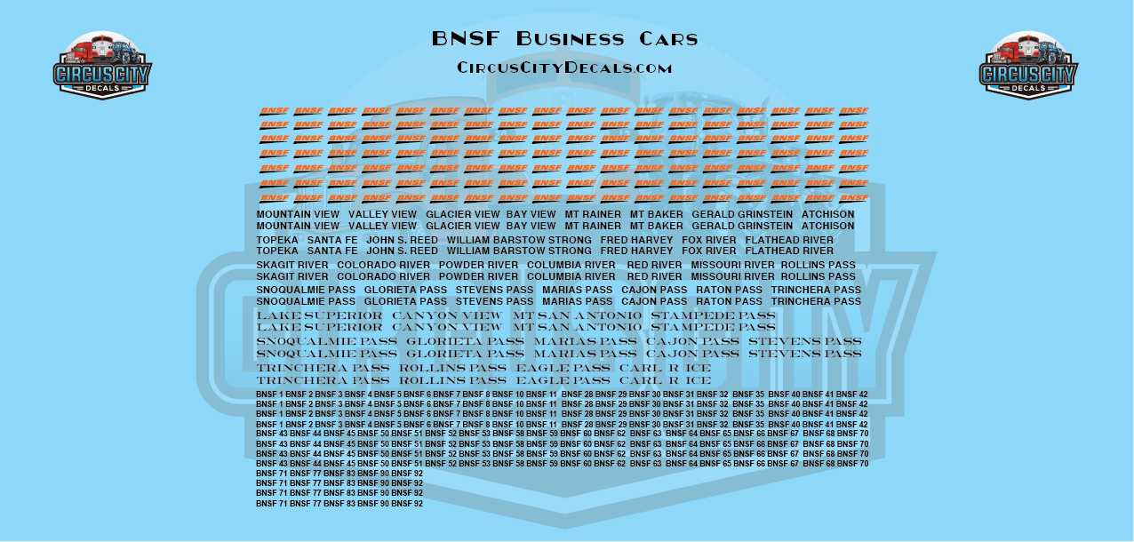 BNSF Modern Business Passenger Car HO Scale Decal Set