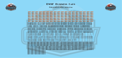 BNSF Modern Business Passenger Car N Scale Decal Set