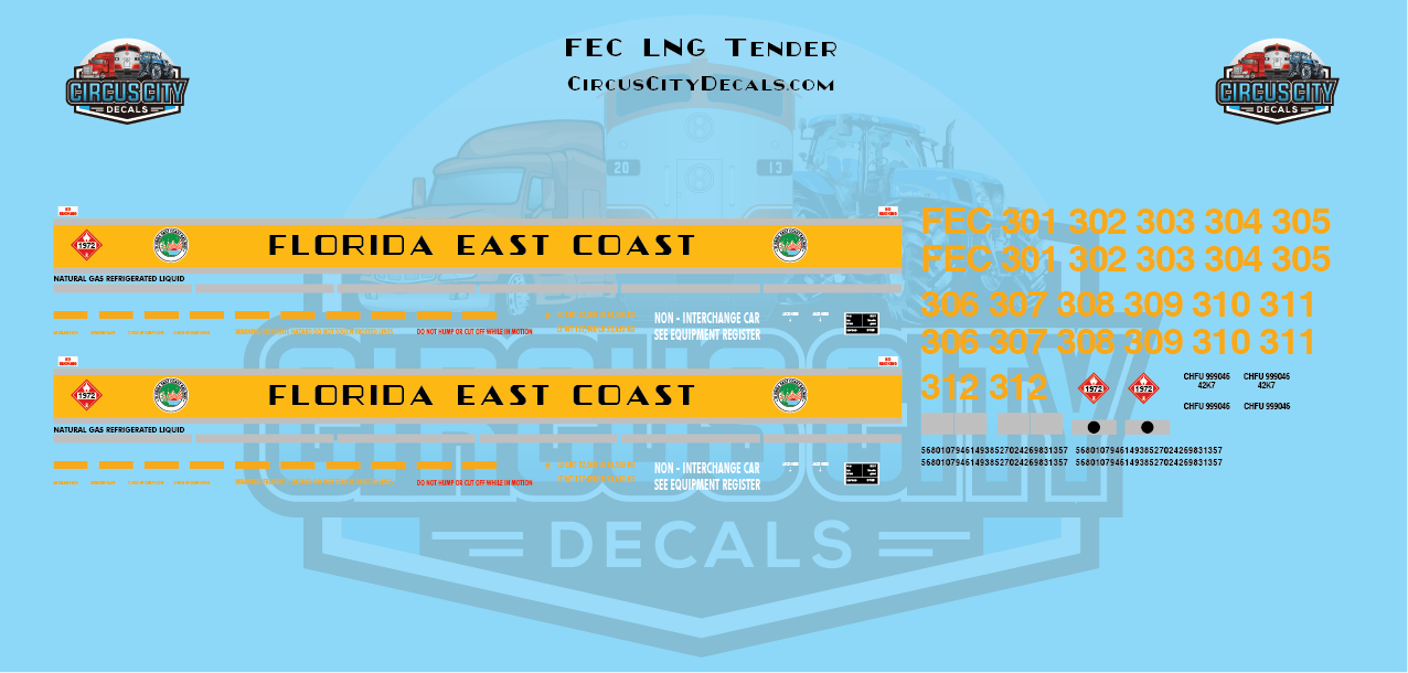 Florida East Coast LGN Liquid Natural Gas Fuel Tender HO Scale FEC