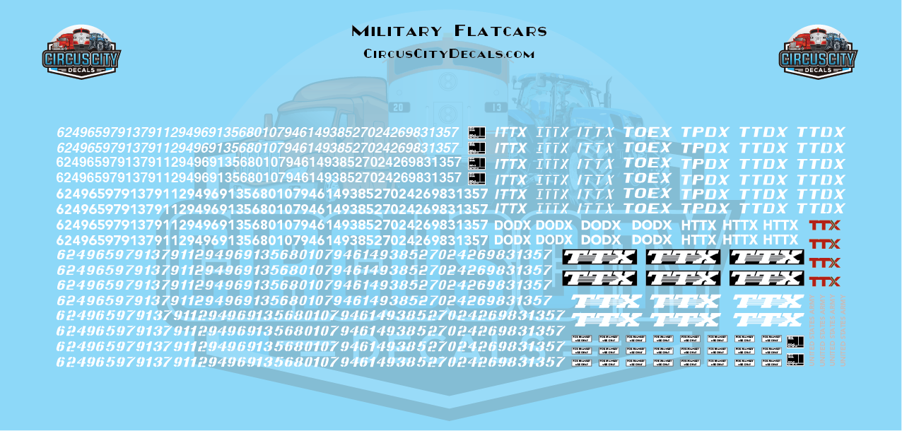 Military Flatcars ITTX TOEX TPDX TTDX HTTX DODX TTX N 1:160 Scale Decals