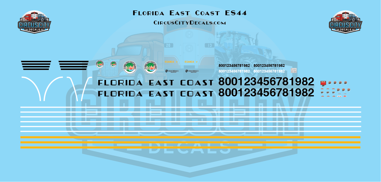 Florida East Coast FEC ES44 HO Scale Decal Set