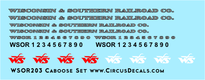 Wisconsin & Southern Railroad Caboose Decal Set WSOR
