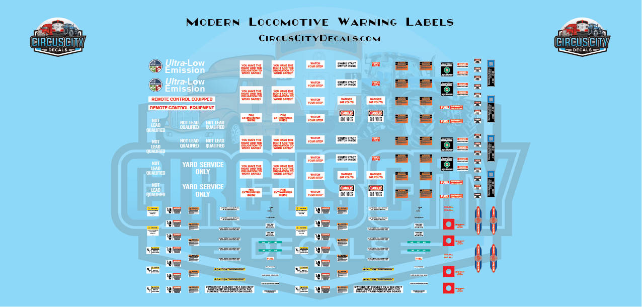 Modern Locomotive Warning Labels G 1:29 Scale Decal Set