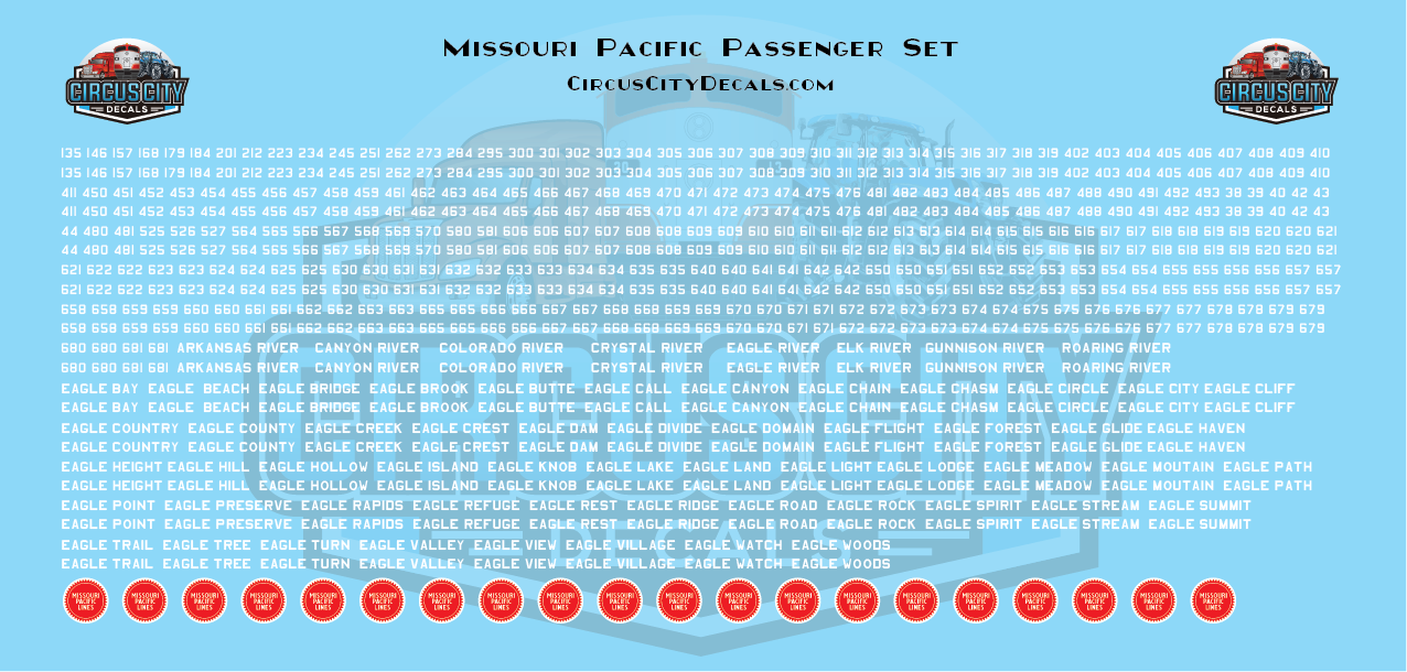 Missouri Pacific MOPAC Passenger HO 1:87 Scale Decal Set