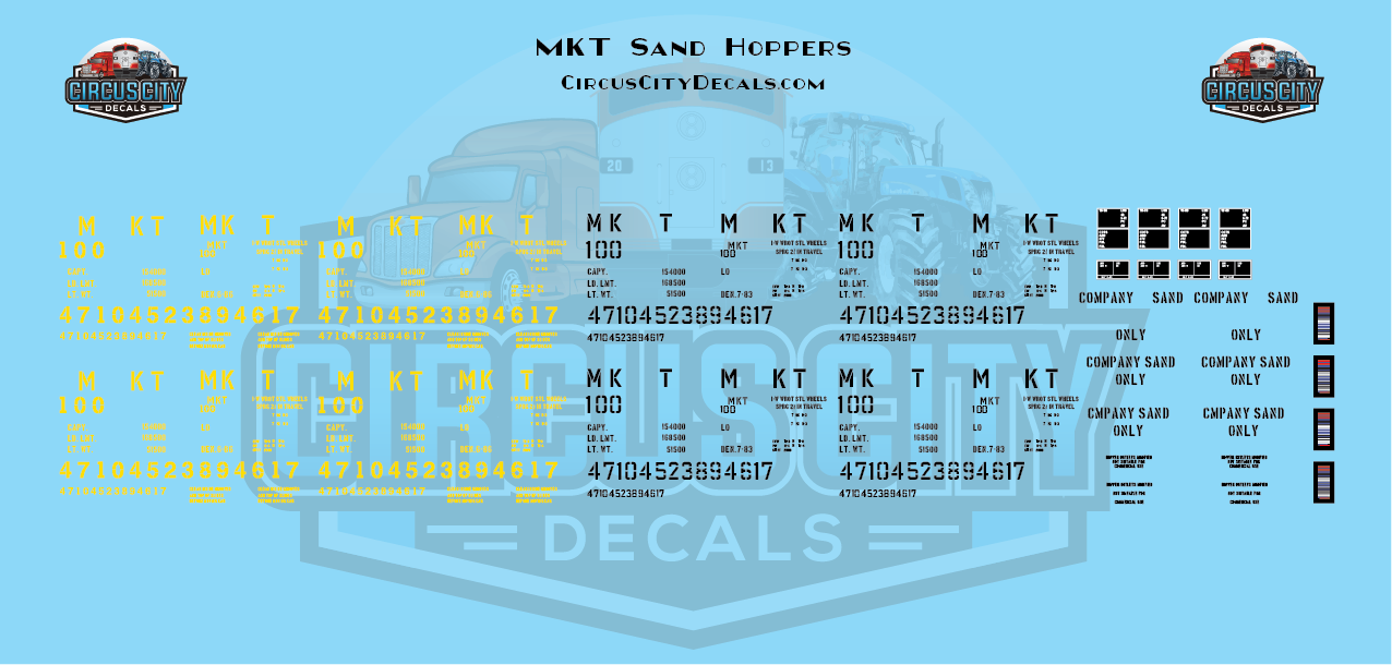 MKT Missouri Kansas Texas Railroad Sand Hopper Decal Set HO 1:87 Scale