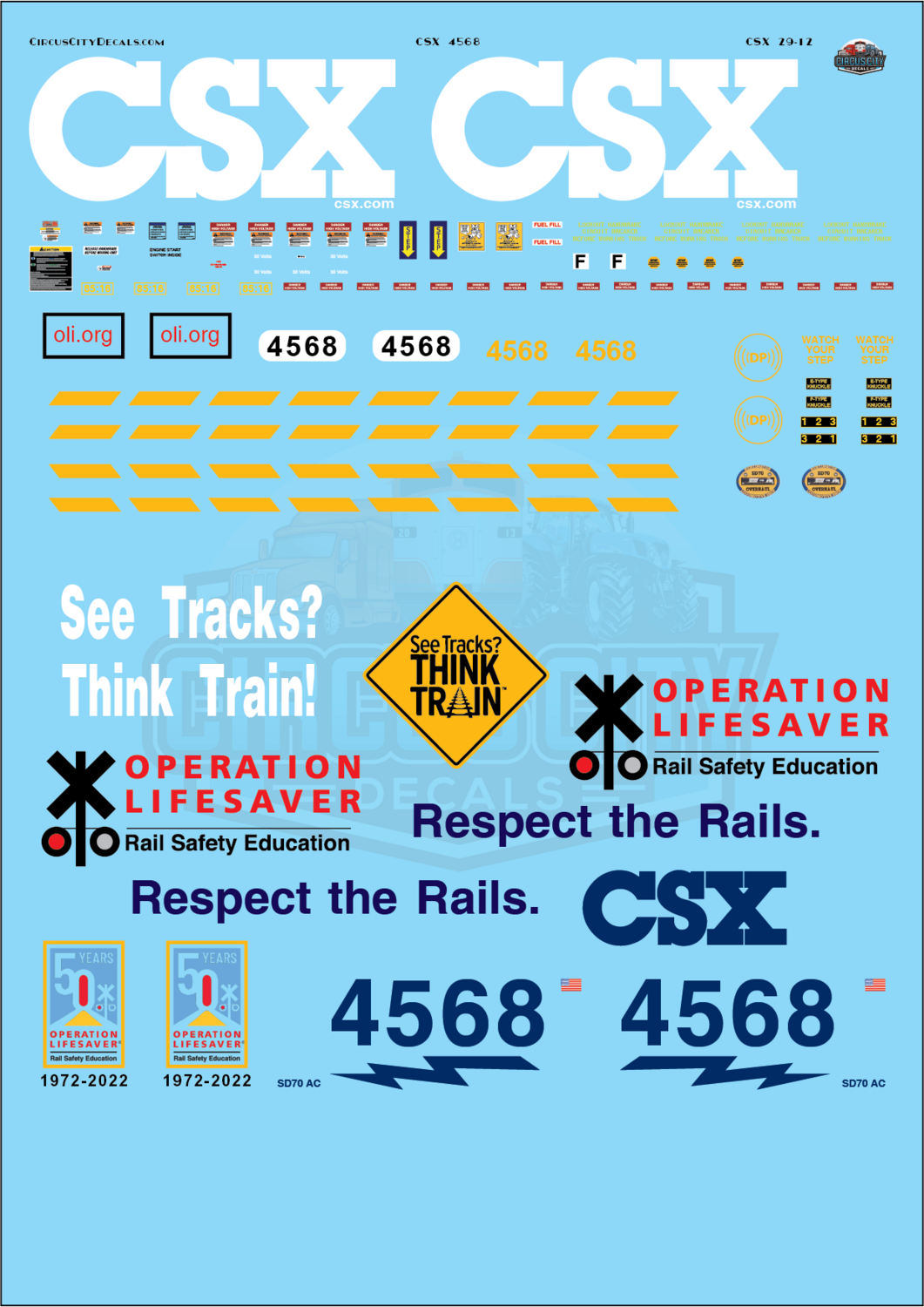 CSX SD70MAC 4568 Operation Lifesaver Locomotive O 1:48 Scale