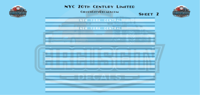 NYC 20th Century Limited Passenger Cars HO 1:87 Scale Decals