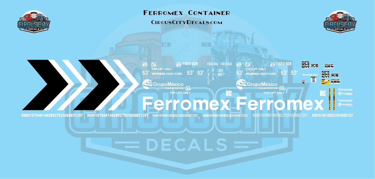 Ferromex FXEU Container HO 1:87 Scale Decal Set