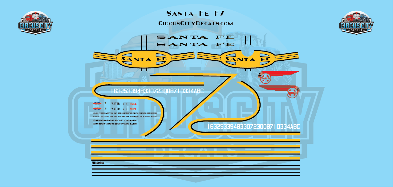 Santa Fe F7 O 1:48 Scale Decal Set