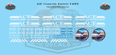 ACE Commuter Express F40PH HO 1:87 Scale Decal Set