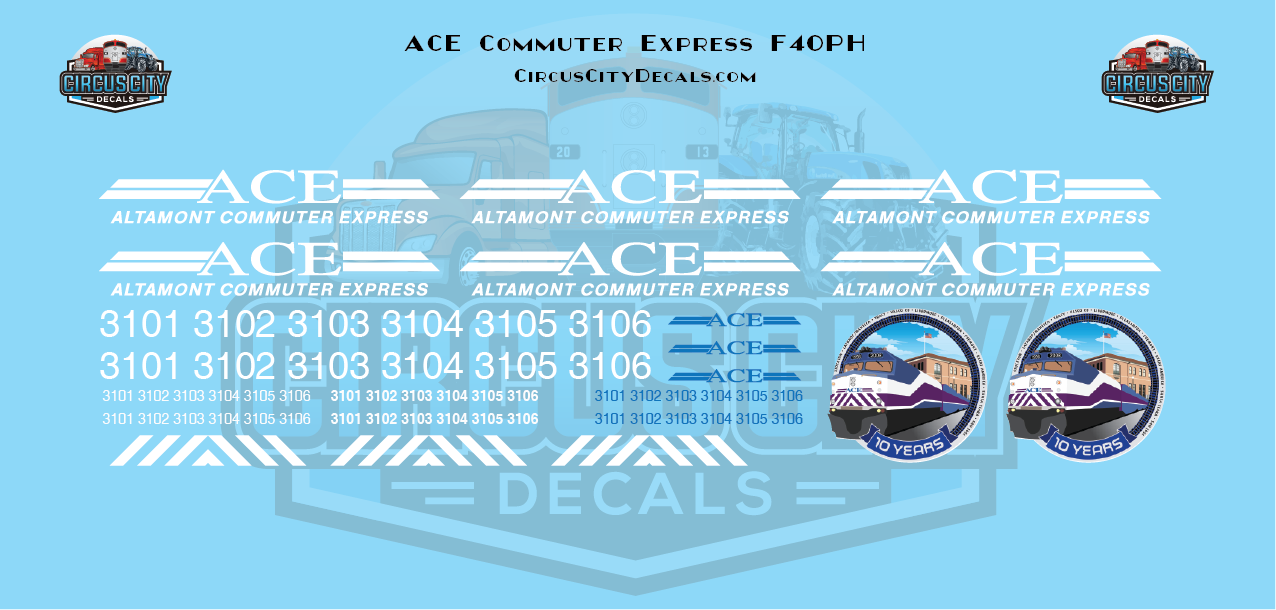 ACE Commuter Express F40PH N 1:160 Scale Decal Set