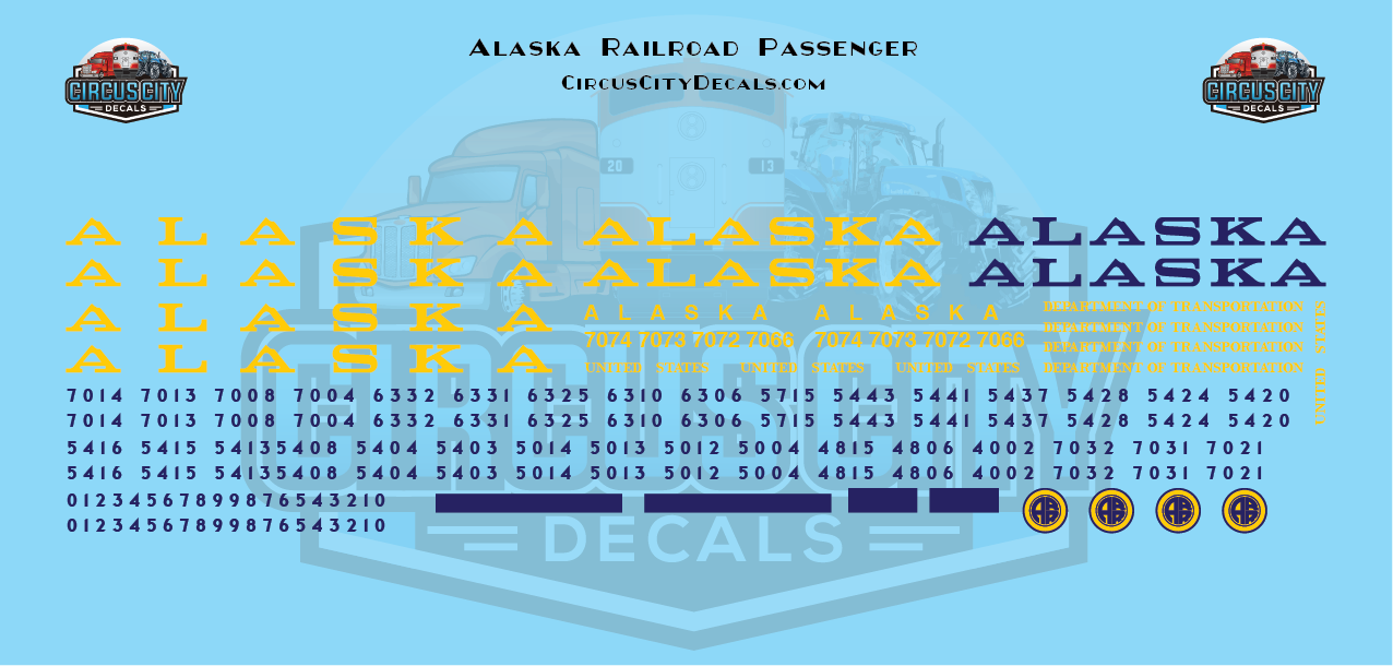 Alaska Railroad Passenger HO 1:87 Scale Decal Set