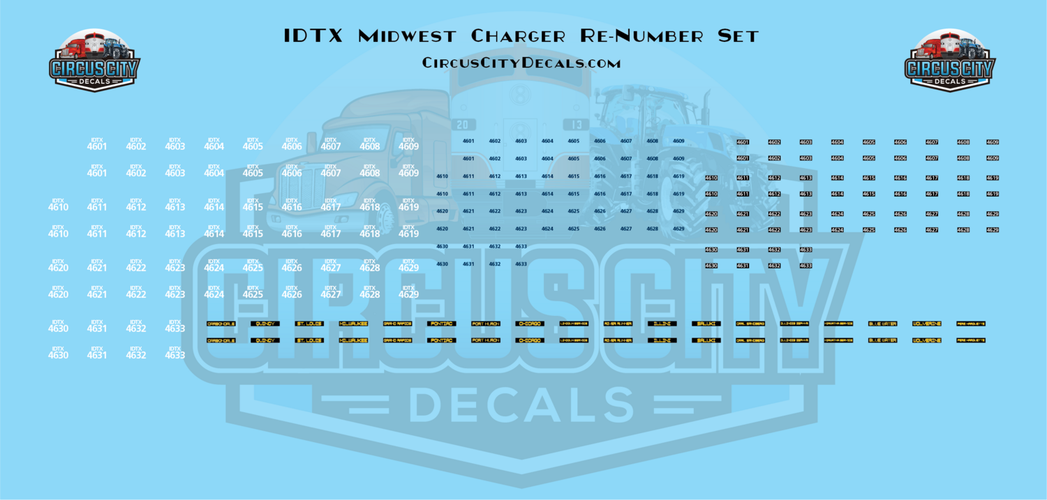 IDTX Midwest Charger Re-Number N 1:160 Scale Decal Set