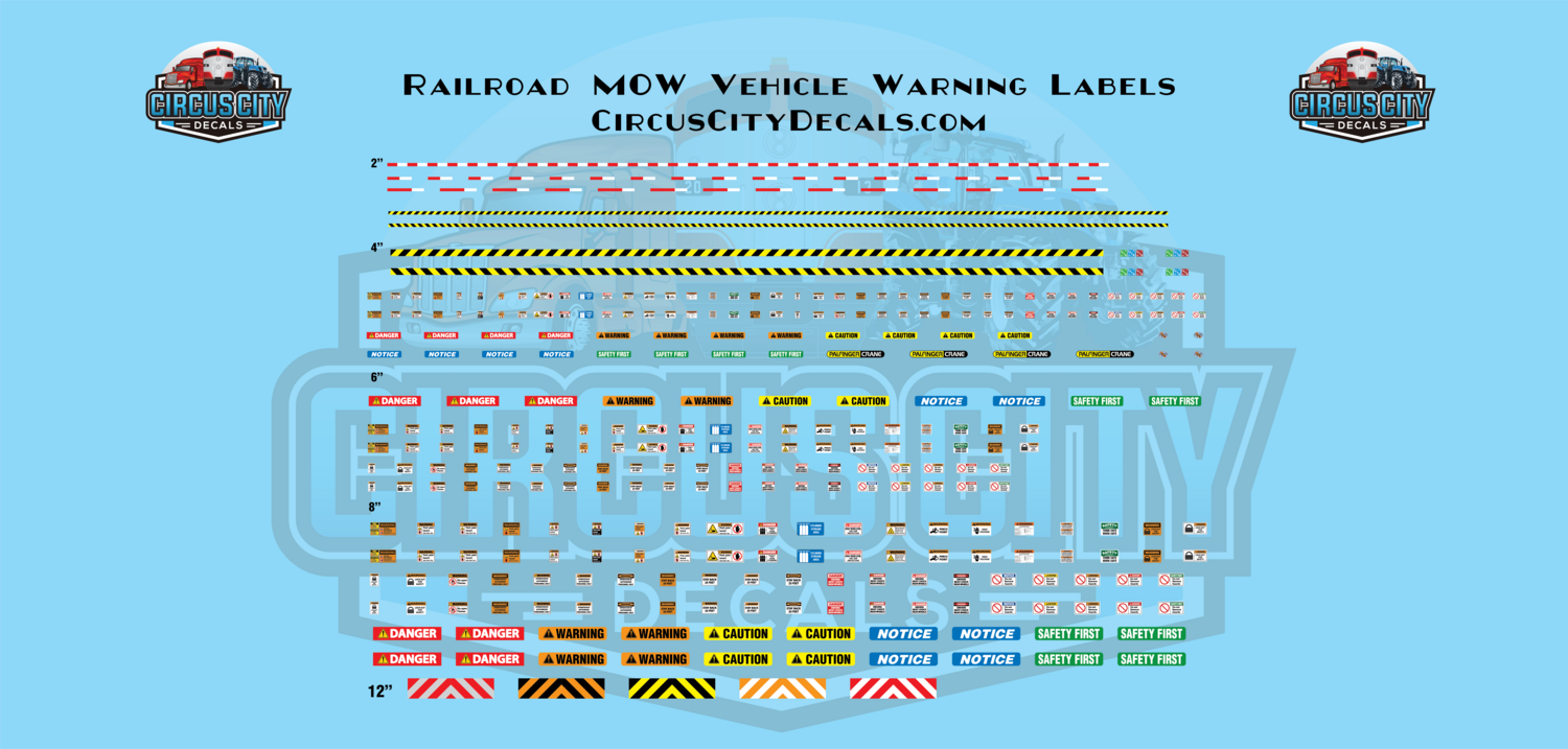 Railroad MOW Vehicle Warning Labels S 1:64 Scale Decals