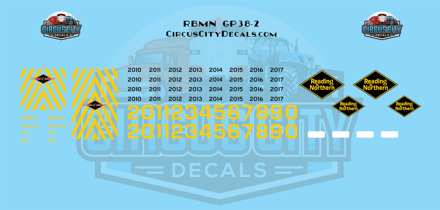 RBMN Reading Blue Mountain & Northern Railroad GP38-2 HO 1:87 Scale Decal Set