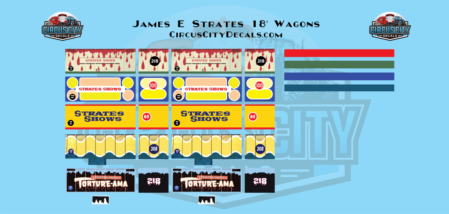 James E Strates Shows Carnival 18' Wagon Decal Set HO 1:87 Scale