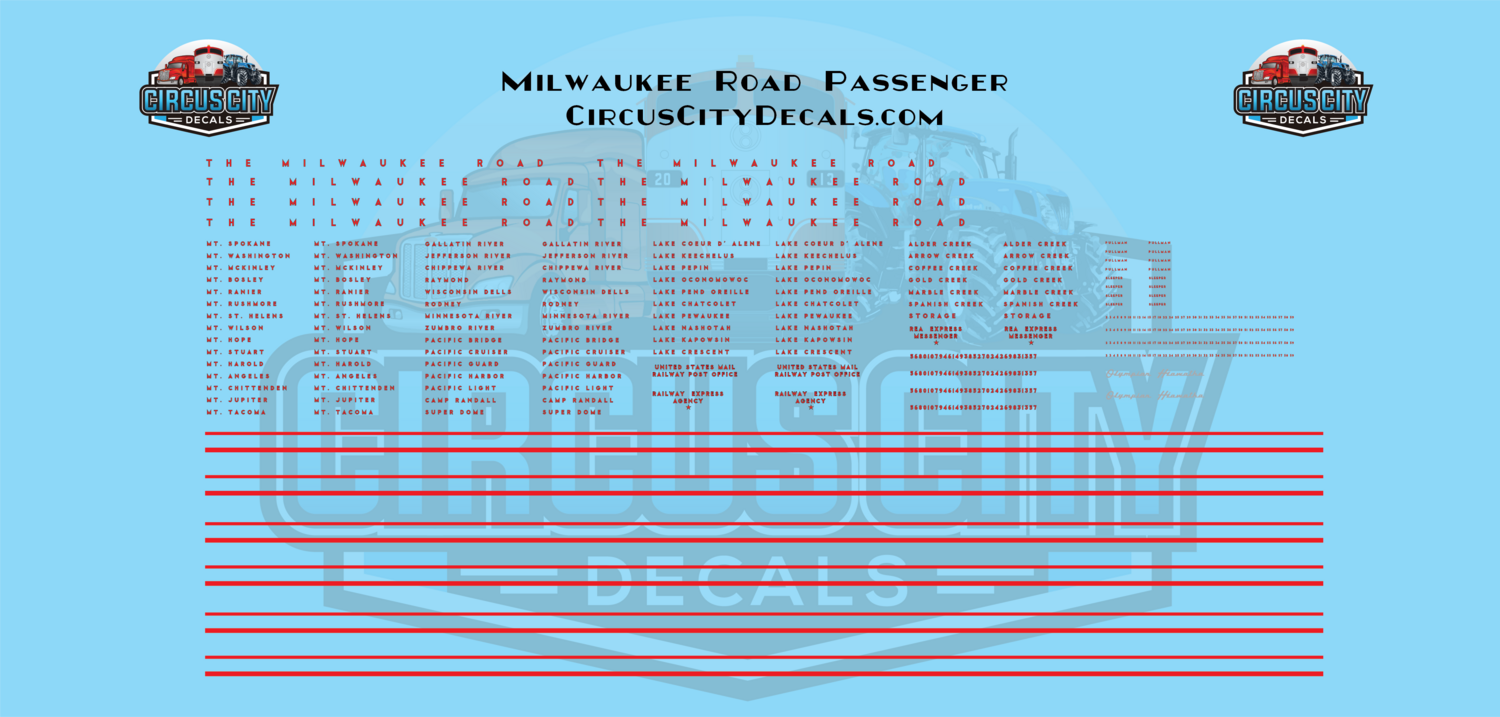 Milwaukee Road Passenger N 1:160 Scale Decal Set