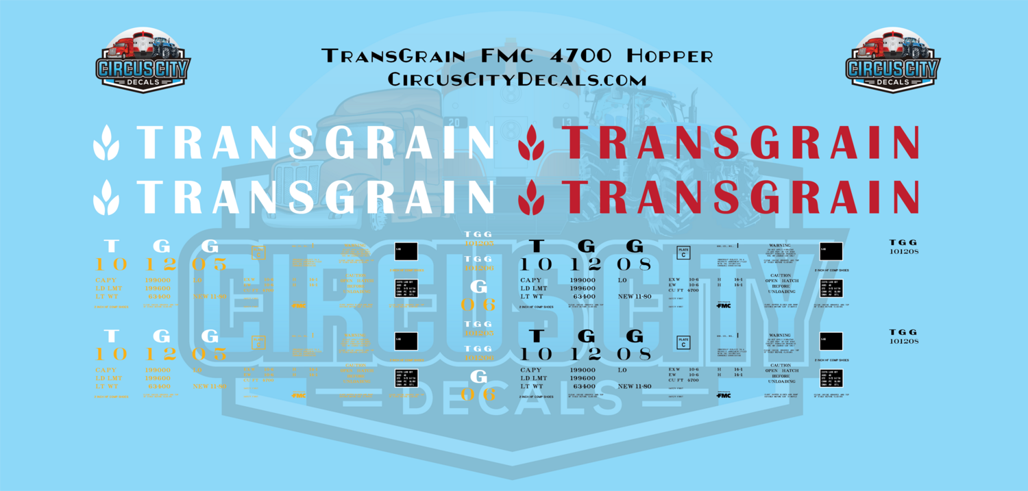 AWVR Unstoppable Movie TRANSGRAIN FMC 4700 Covered Hopper HO 1:87 Scale Decal Set