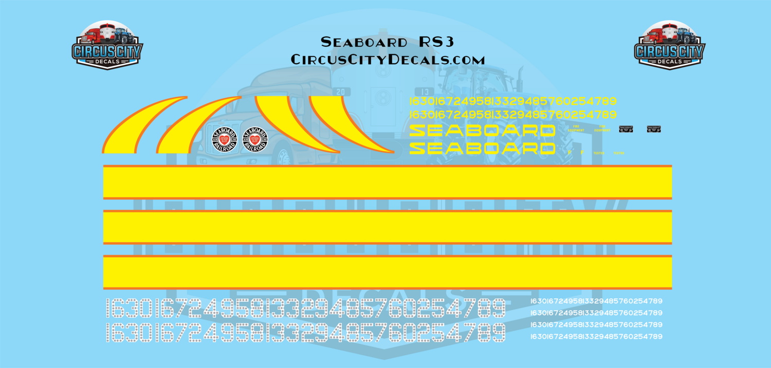 Seaboard Coast Line SCL RS3 S 1:64 Scale Decal Set