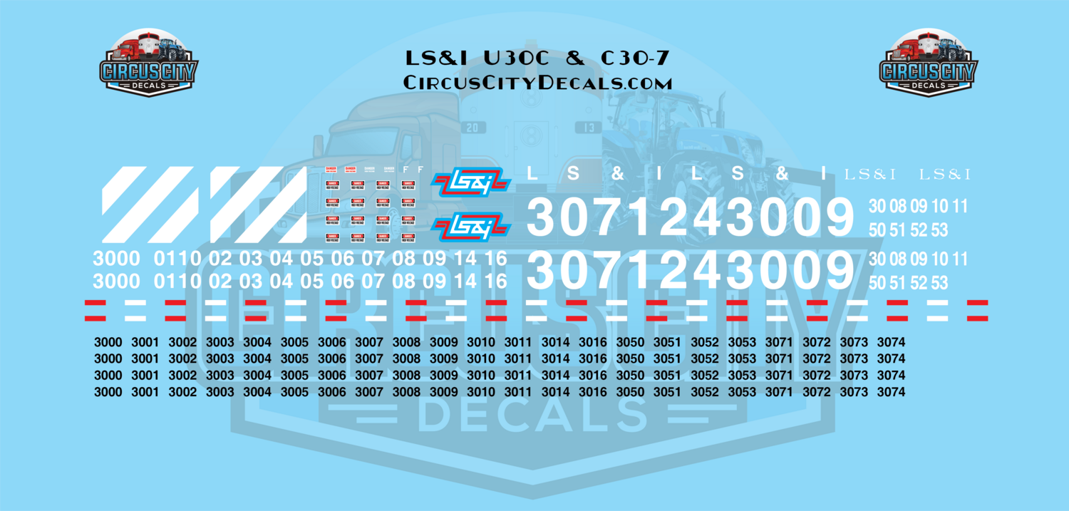 Lake Superior & Ishpeming Railroad LS&I U30C C30-7 O 1:48 Scale Decal Set