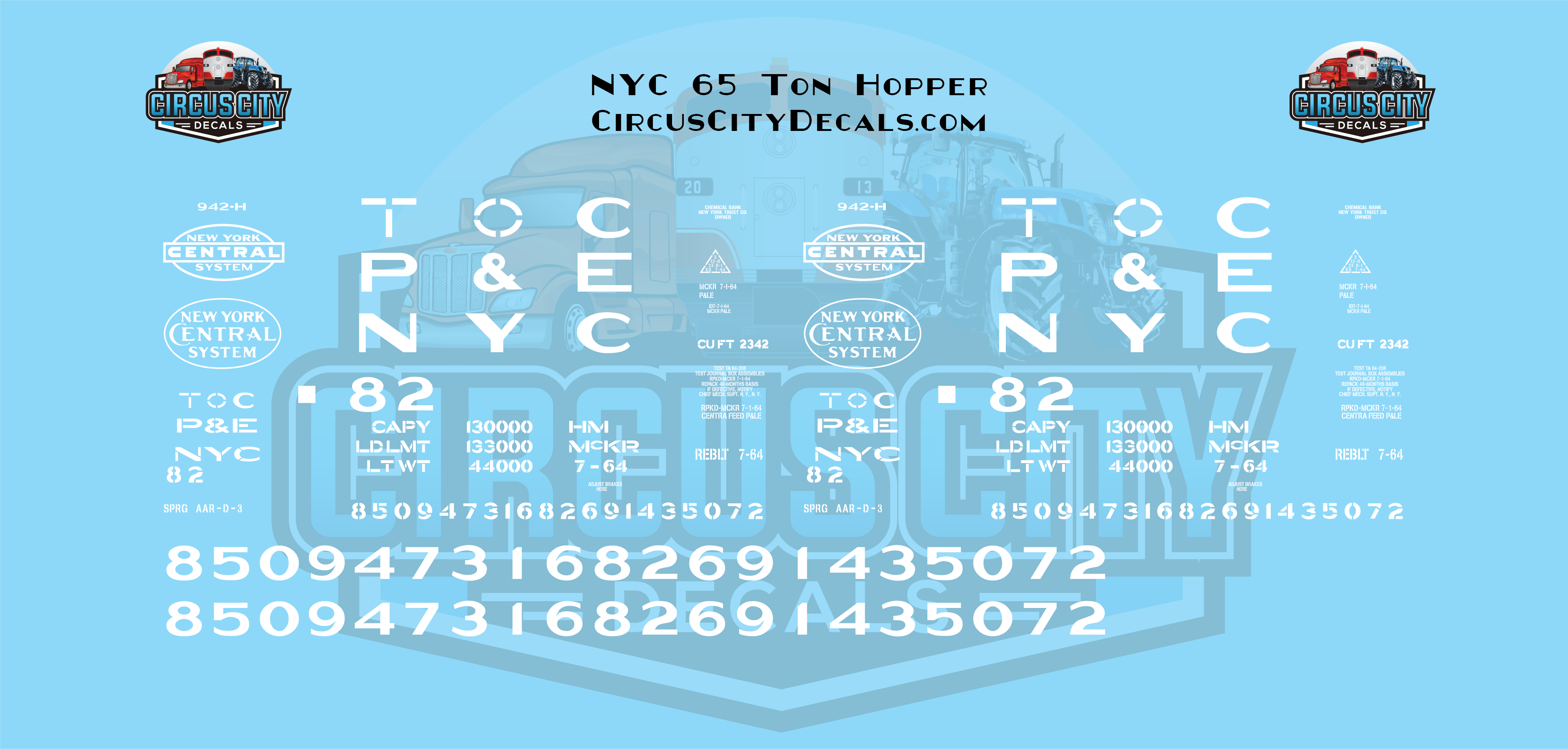 NYC TOC P&E 65 Ton Hopper O 1:48 Scale Decals img