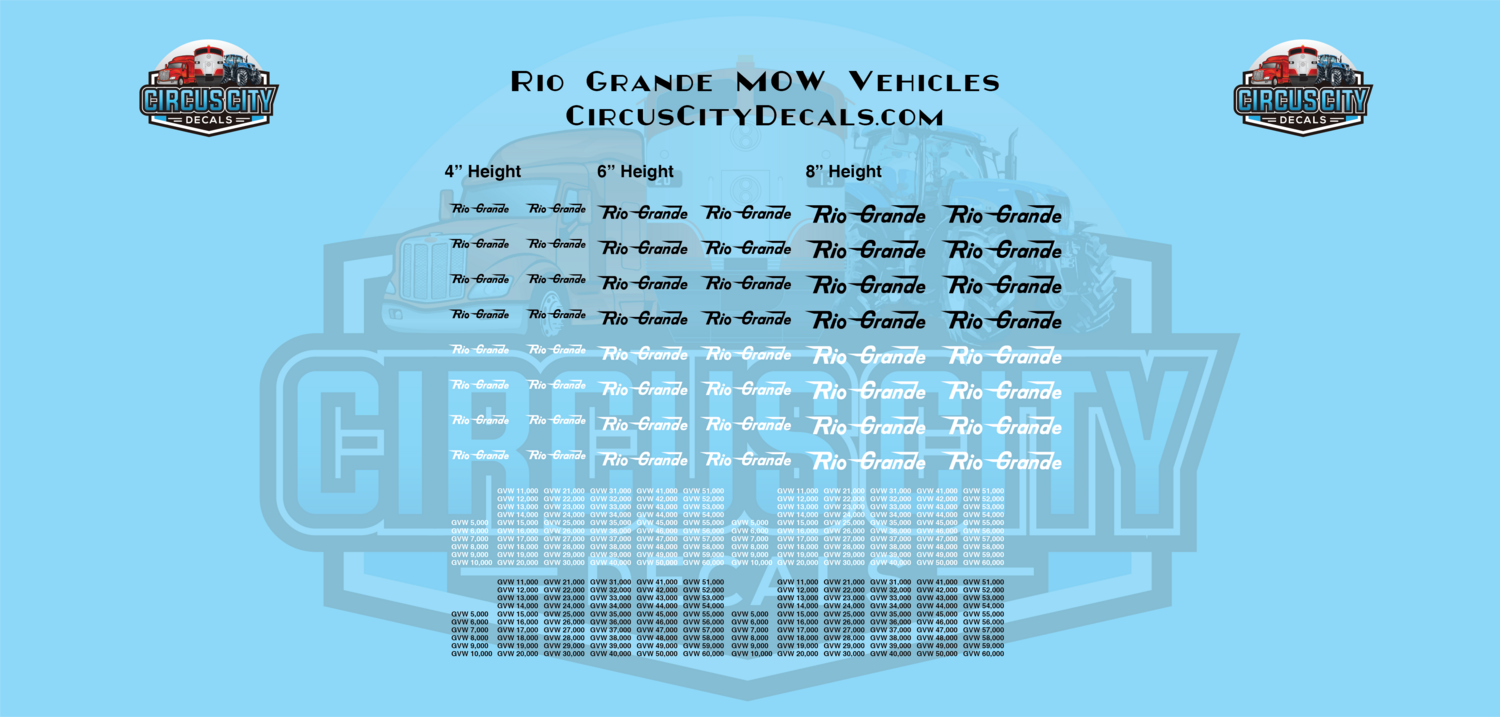 Rio Grande MOW Vehicles HO 1:87 Scale Decals RPS Boley Walthers