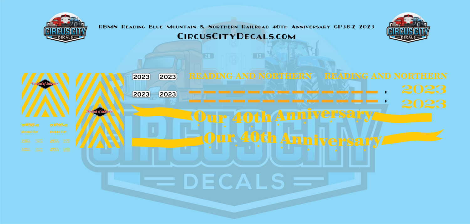RBMN Reading Blue Mountain &amp; Northern Railroad 40th Anniversary GP38-2 2023 HO 1:87 Scale Decal Set