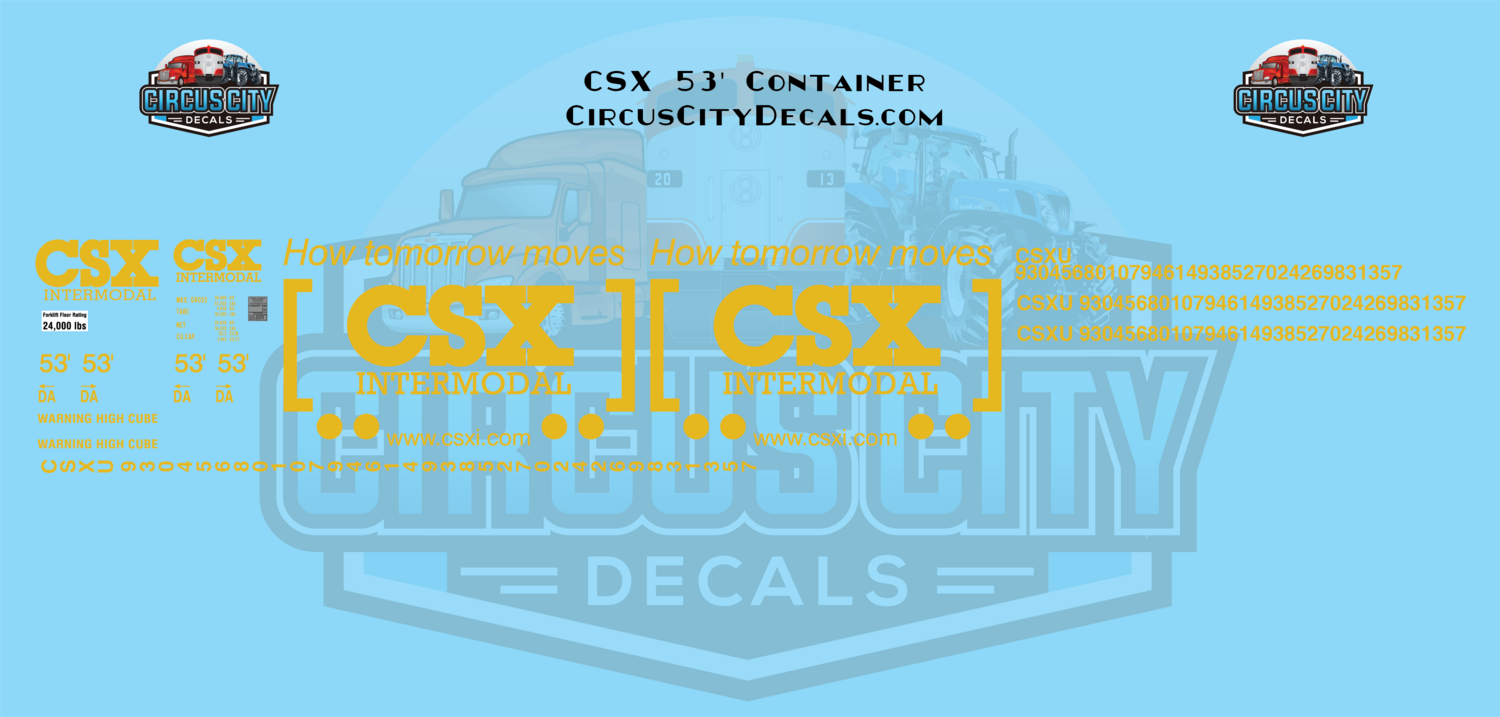 CSX Intermodal 53' Container Decal Set 1:87 HO Scale