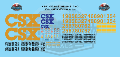 CSX GP38-2 SD40-2 Yn3 O 1:48 Scale Decal Set