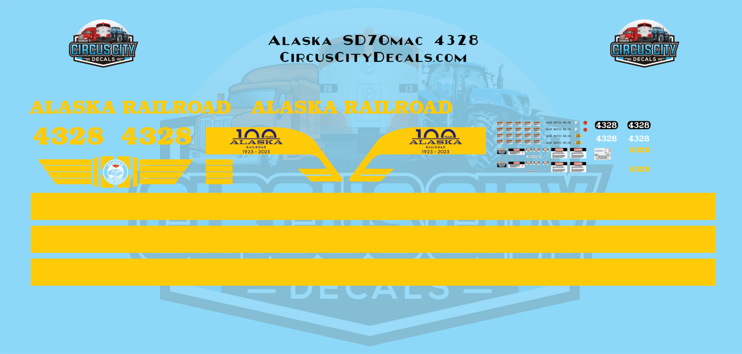 Alaska Railroad SD70mac 4328 1:87 HO Decal Set