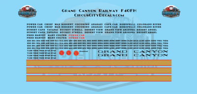 Grand Canyon Railway GCRY Passenger Car HO 1:87 Scale Decal Set