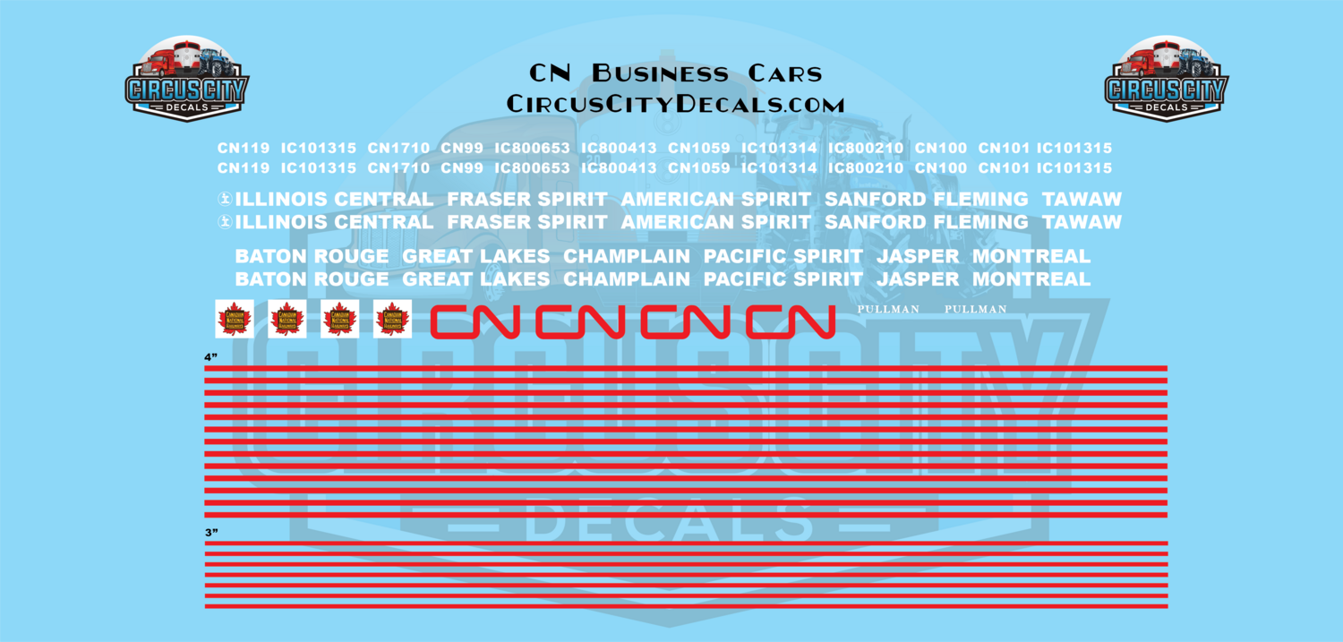 Canadian National CN Business Car HO Scale Decal Set