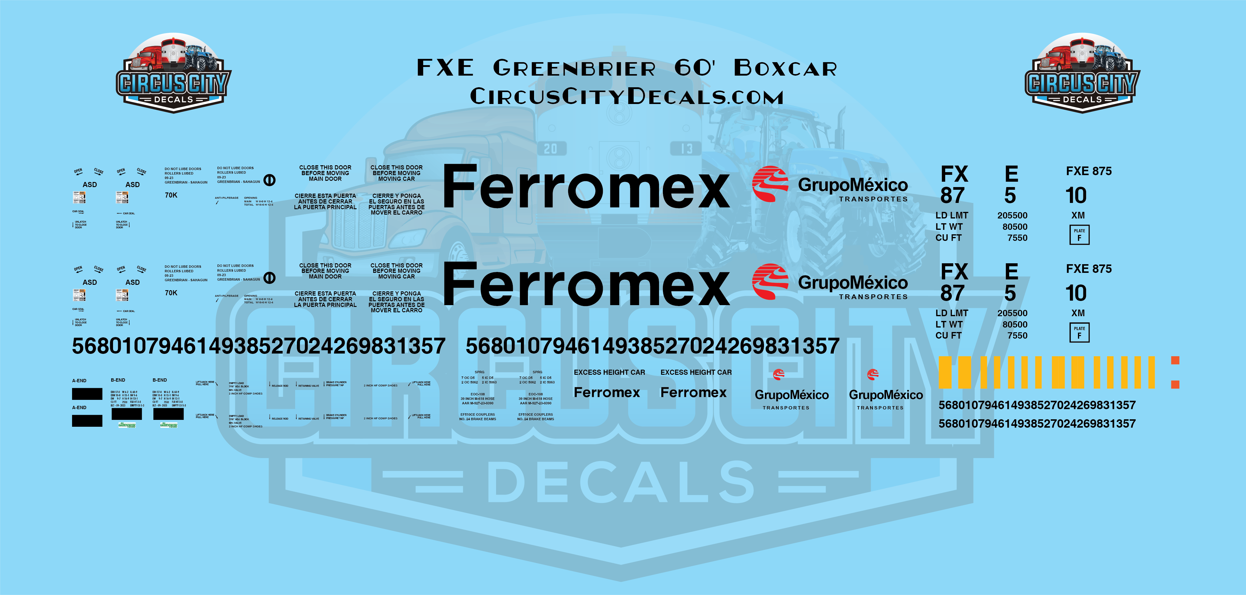 マーク・フィッシャー　4冊セット Ferromex FXE Greenbrier 60' Boxcar HO 1:87 Scale Decal Set