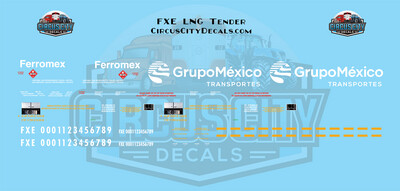 Ferromex FXE LNG Tender HO 1:87 Scale Decal Set