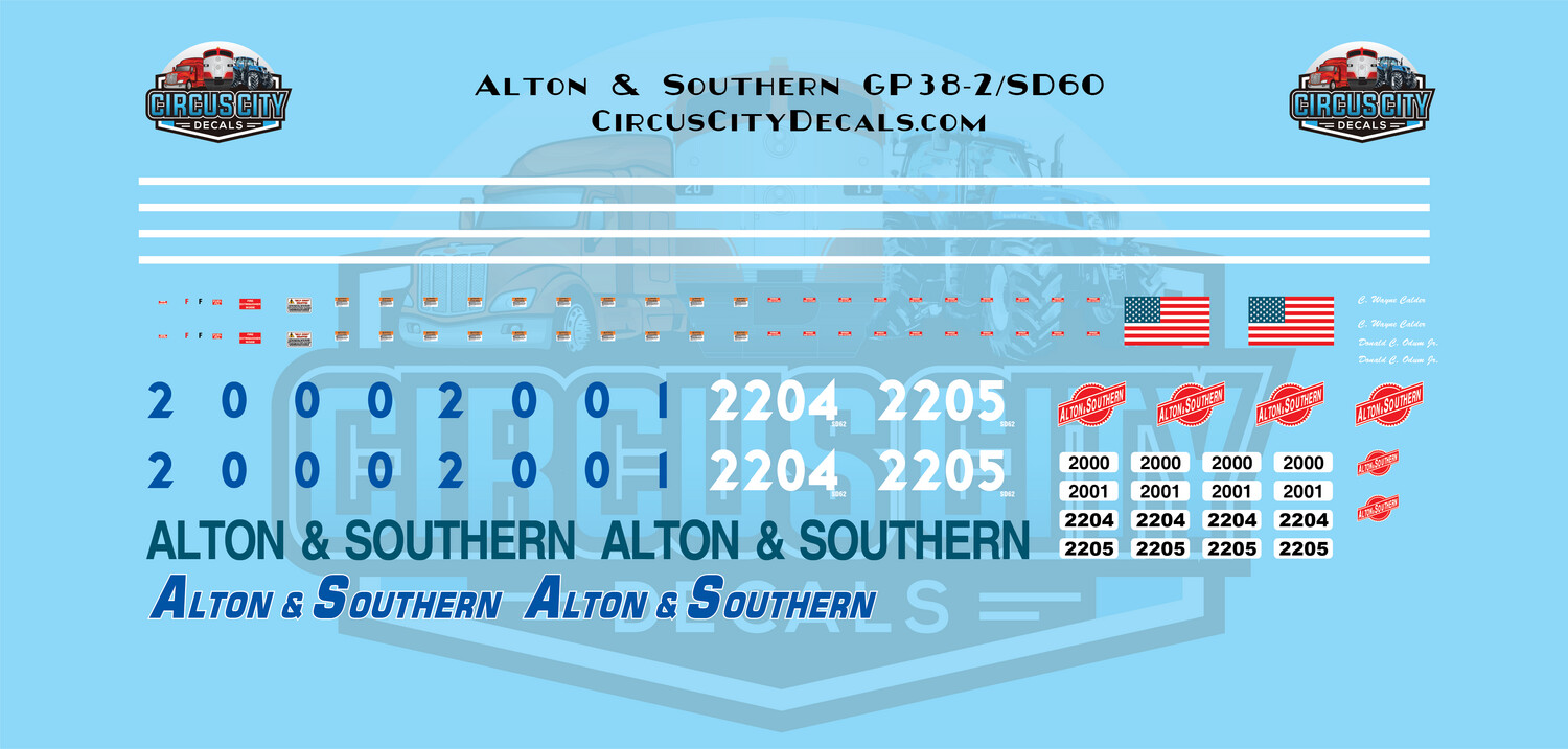 Alton & Southern GP38-2 SD60 HO 1:87 Scale Decal Set