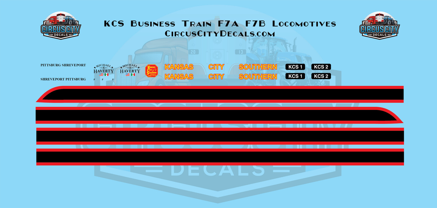 Kansas City Southern Business Train F7A F7B Decals S 1:64 Scale