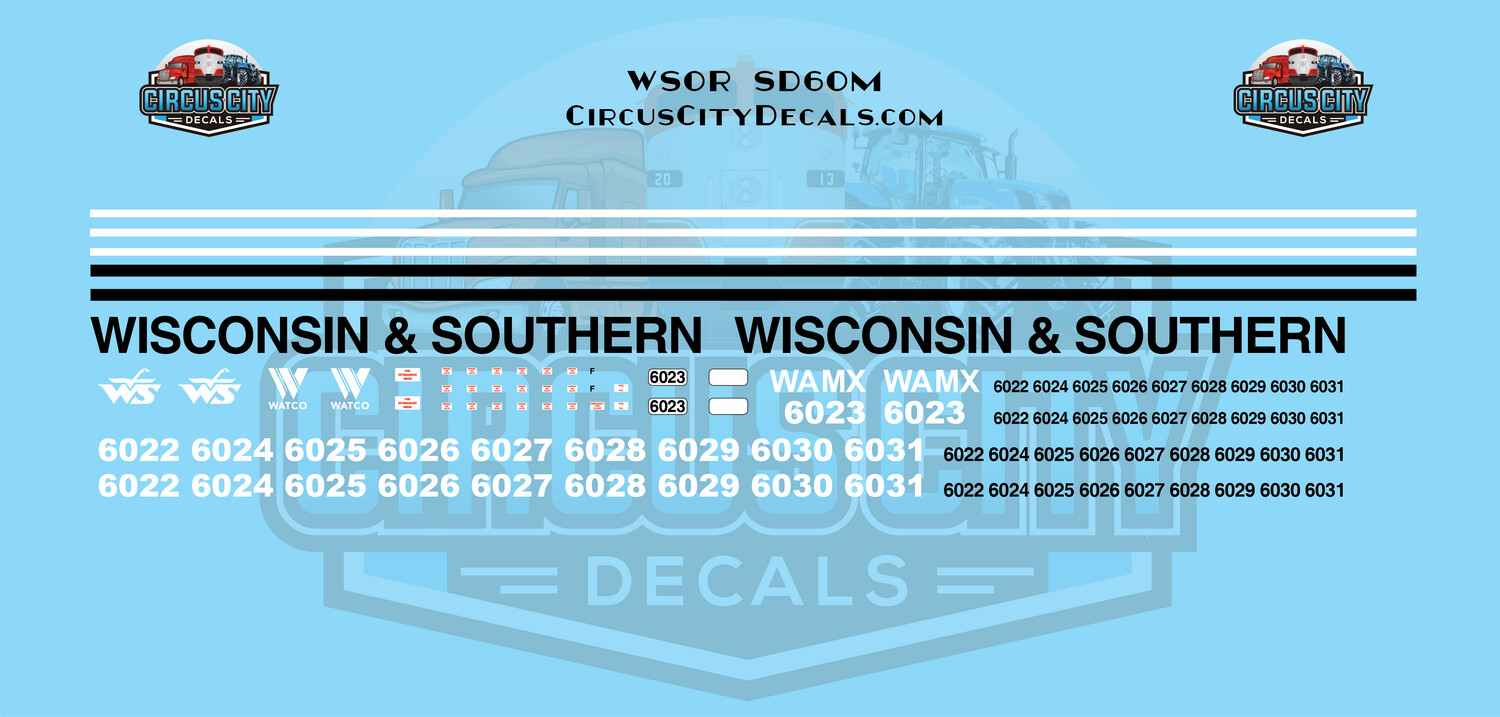 Wisconsin & Southern SD60m Decal Set O 1:48 Scale