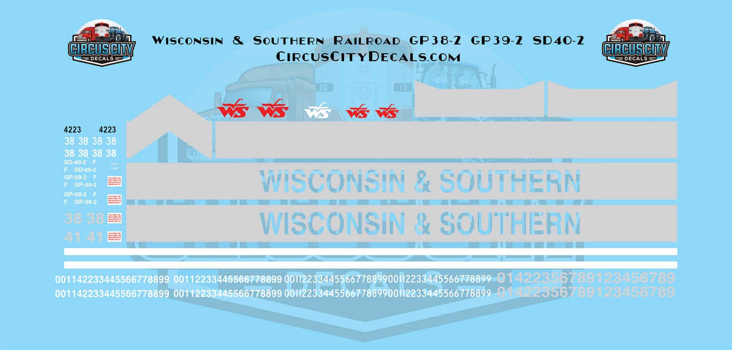 Wisconsin & Southern Railroad GP38-2 GP39-2 SD40-2 Decal Set WSOR
