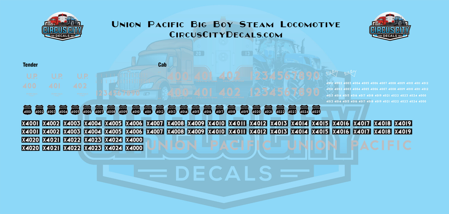 Union Pacific UP Big Boy Decal Set HO 1:87 Scale