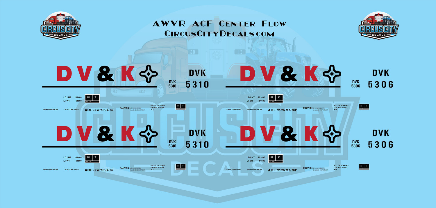 AWVR Unstoppable Movie ACF Center Flow Hopper HO 1:87 Scale Decal Set
