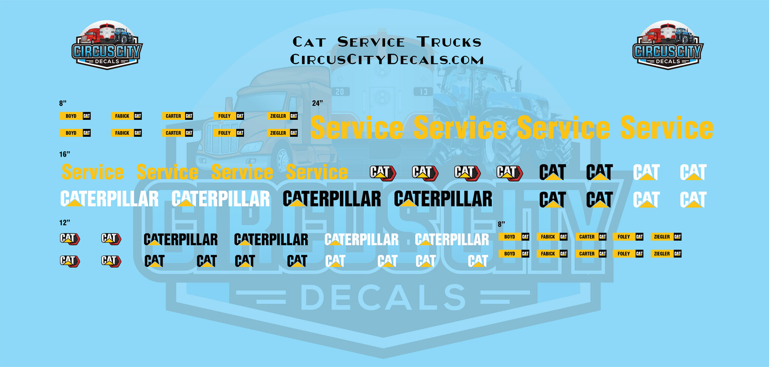 Caterpillar Cat Service MOW Truck Vehicle HO 1:87 Scale Decal Set