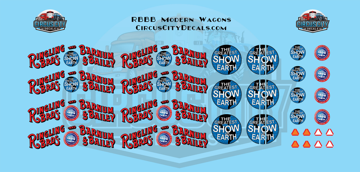 Ringling Bros. & Barnum Bailey Circus RBBB Modern Wagon Decals HO 1:87 Scale Blue Unit