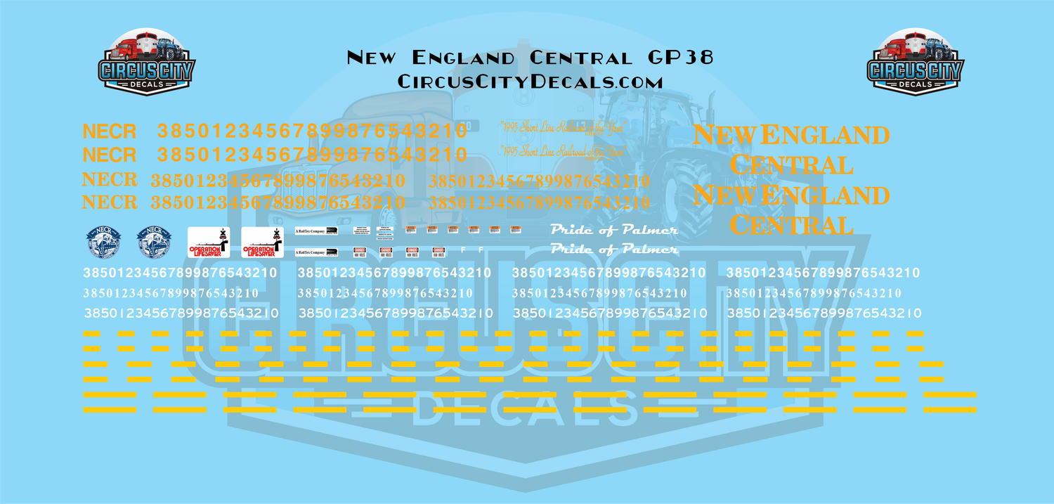 New England Central GP38-2 HO 1:87 Scale Decal Set